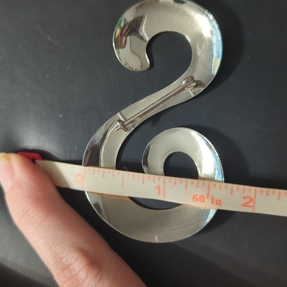 Silver Tone Stylized Letter Initial S Statement Brooch Pin - Picture 4 of 4